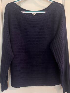 78 & Sunny Navy Open-Stitch Scoop Neck Sweater